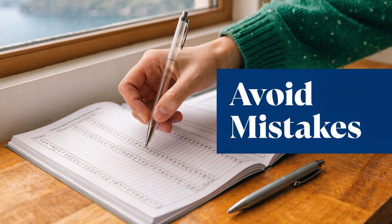 A person writing in a ledger on a desk next to a window, highlighting professional bookkeeping practices.