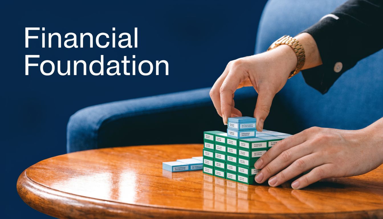 A person building a structure with small blue and green wooden blocks on a wooden table.
