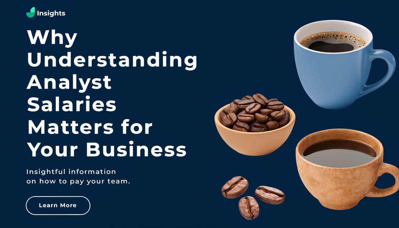 A graphic design titled Why Understanding Analyst Salaries Matters for Your Business with coffee cups and beans.