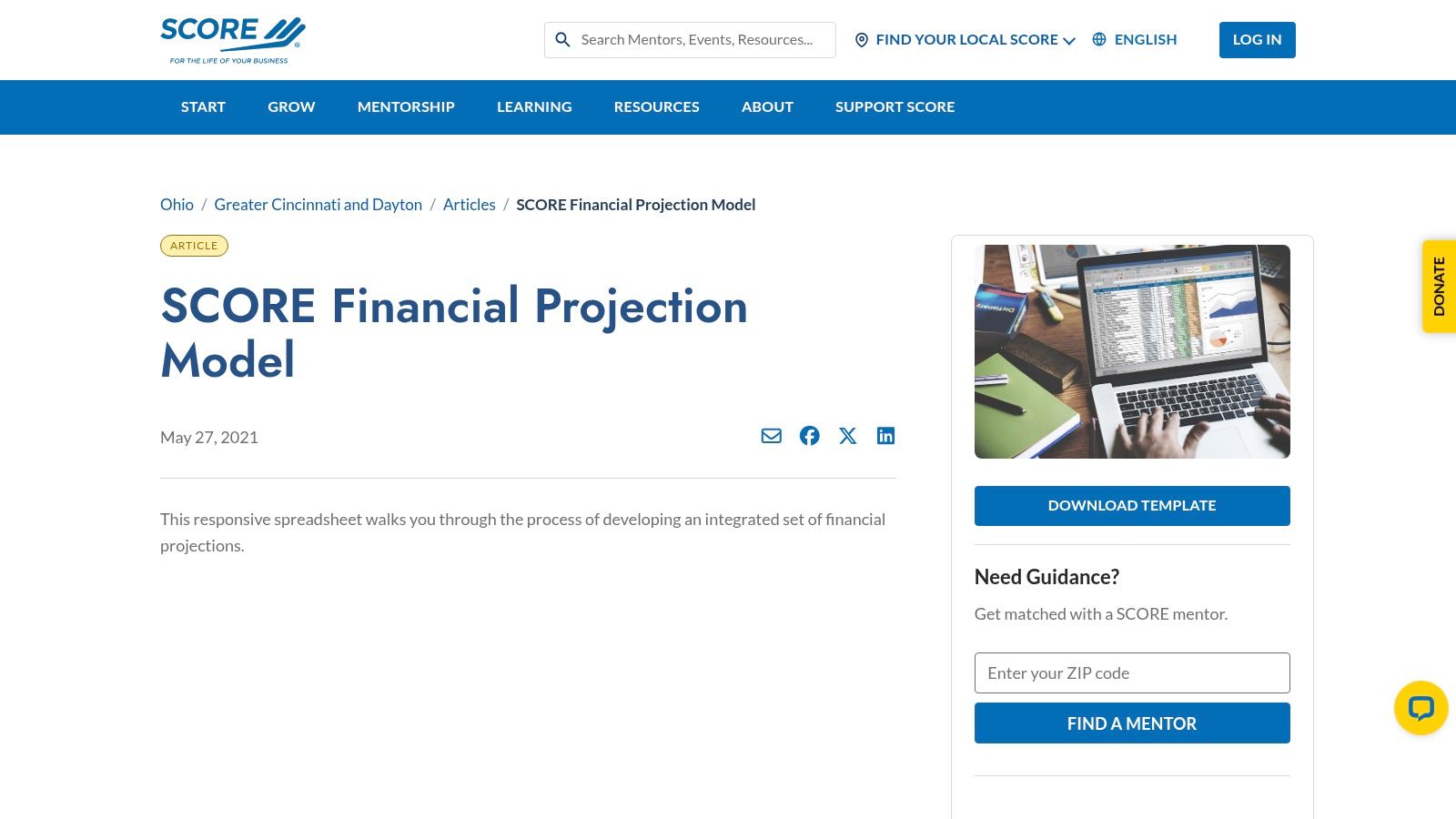 SCORE Financial Projections Template