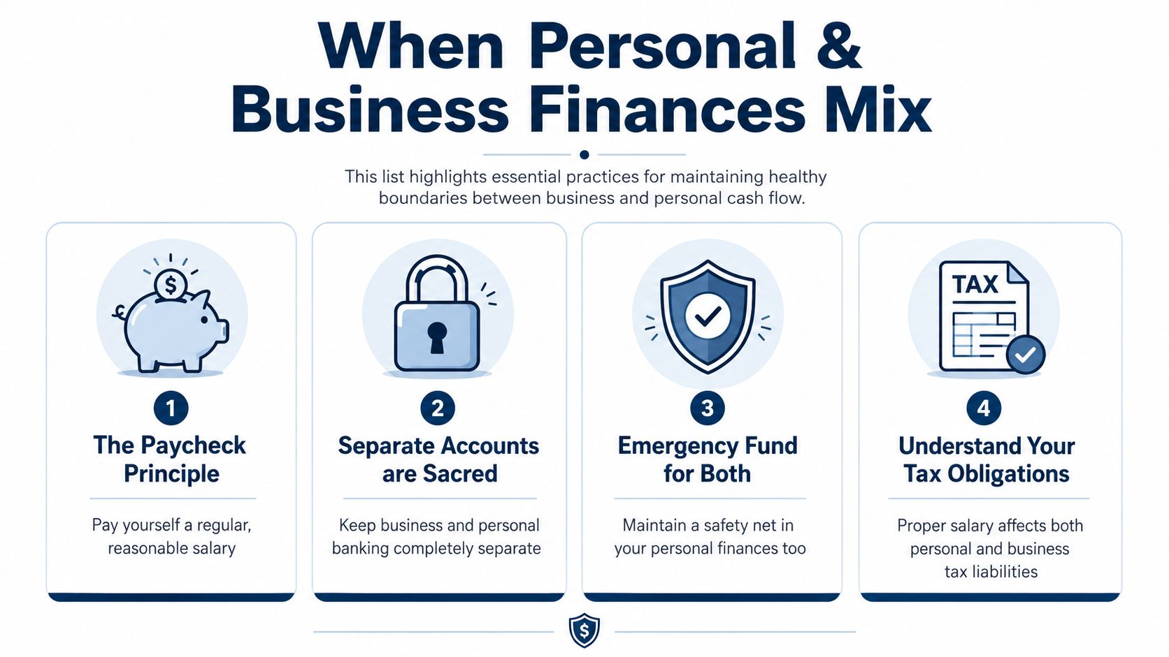 An infographic showing four essential tips for managing and separating personal and business finances.